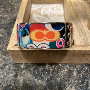 Coach Bangle Bracelet with multicolor Signature C Design on silver-tone metal